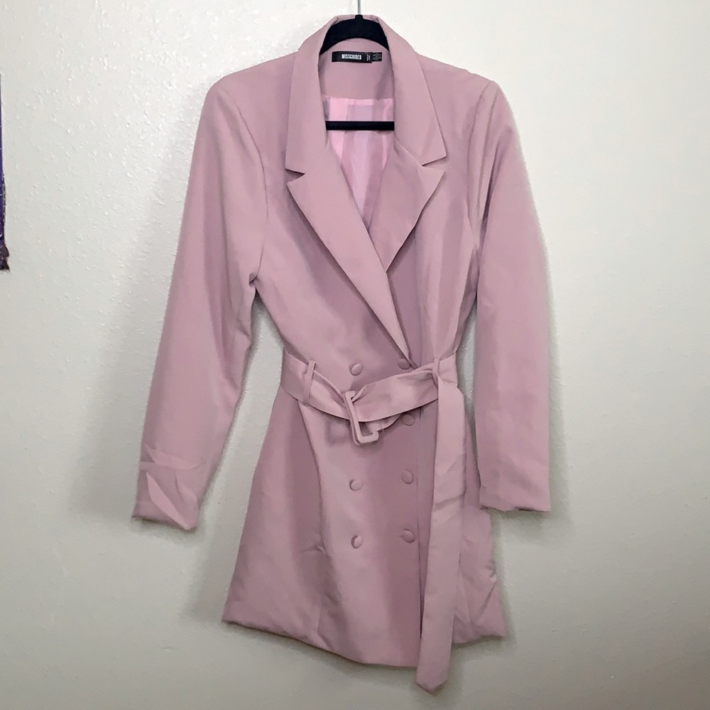 Pink belted trench coat dress